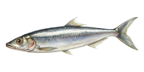 Realistic illustration of a whole silver herring fish on transparent background