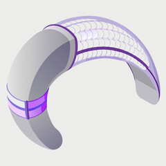 A purple and white curved object featuring a smooth, rounded edge.