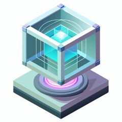 A cube with a glowing blue light emanating from its center, set against a neutral background.