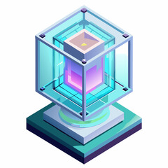 A cube with a glowing blue light emanating from its center, set against a neutral background.