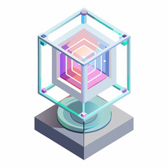 A cube with a glowing blue light emanating from its center, set against a neutral background.