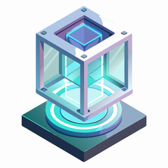 A cube with a glowing blue light emanating from its center, set against a neutral background.