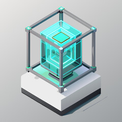 A cube with a glowing blue light emanating from its center, set against a neutral background.