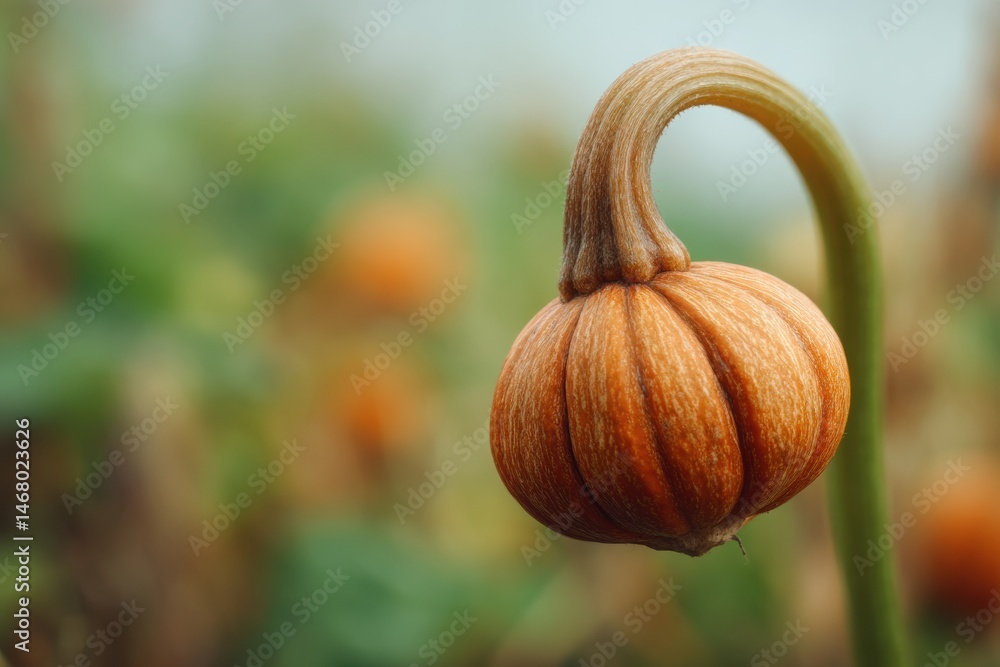 Poster close-up view of a pumpkin stem with soft bokeh in the background during autumn harvest season gener