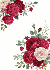 Realistic Rose Bouquet Digital Illustration – Ornate Floral Art with Deep Red Roses, Elegant Details, and Lush Volume for Wedding, Decor, and Romantic Graphic Design Projects