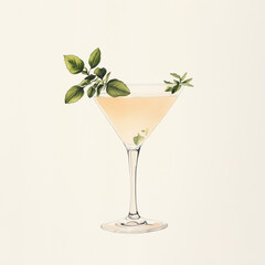 Colorful Cocktail Glass Illustration &ndash; Vintage Hand-Drawn Style with Tropical Drink, Ice and Garnish &ndash; Vector Art