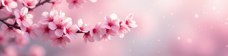 Fototapeta premium Soft pink cherry blossom branch, delicate brushstrokes, spring serenity , springtime, flower
