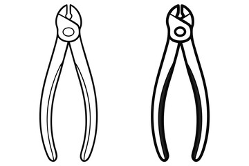 Two pliers are drawn in black lines against a white background, outlined