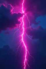 Bright pink neon lightning bolts streak across a dark, cloudy sky , night, power, illustration
