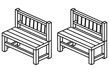 Two simple line art isometric benches face opposite directions on a white background