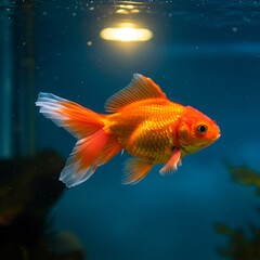 Vibrant goldfish swimming gracefully in aquarium isolated on white background