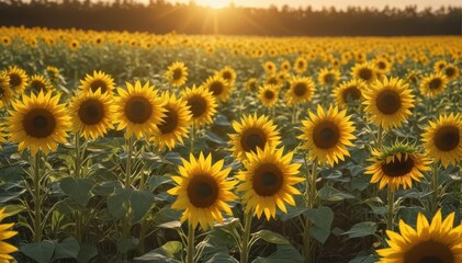 Fototapeta premium Golden sunflowers, vibrant yellow, tracking the sun's arc , blossom, farm, petal