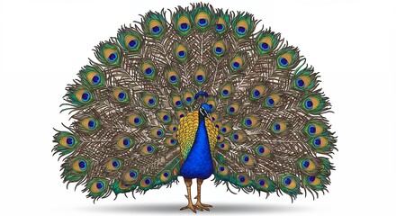 Peacock displaying tail feathers