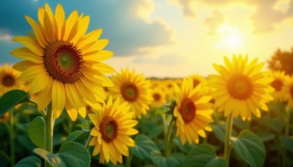 Fototapeta premium Sunflowers bask in sunlight, showcasing transpiration and growth , growth, day, energy