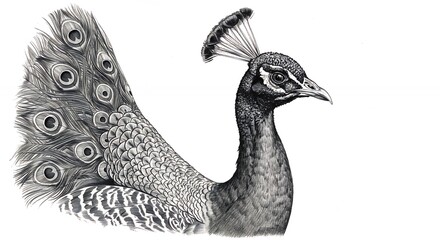 Fototapeta premium Peacock illustration grayscale art