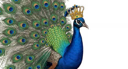 Obraz premium Peacock with crown on white background