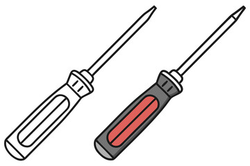 Two screwdriver depictions showcase handle contrast one is colorless outline, the other gray and red