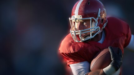 Determined Football Player Clutching Ball in Intense Game with Focused Grit and Determination