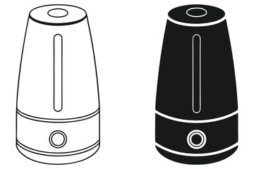 A simple modern humidifier outlined in white alongside a solid fill version offers clean elegance