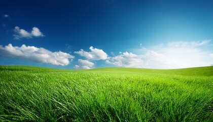 Fototapeta premium herbe verte et ciel bleu green grass and blue sky