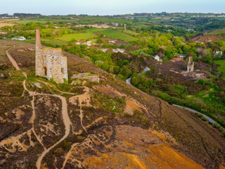 Old engine mine house from the air near porthtowan 