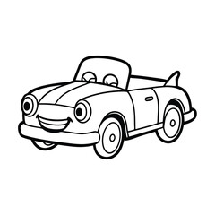 convertible car big happy headlights line art vector silhouette