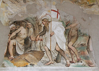 Cristo libera dagli inferi i giusti dell'Antico Testamento; affresco del Romanino nella  chiesa di...