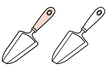 Two outlined serving spatulas with pink and white handles lie against a white surface