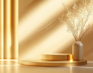 Golden sunlit podium display