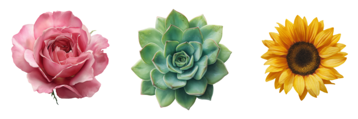 Rose, succulent, and sunflower