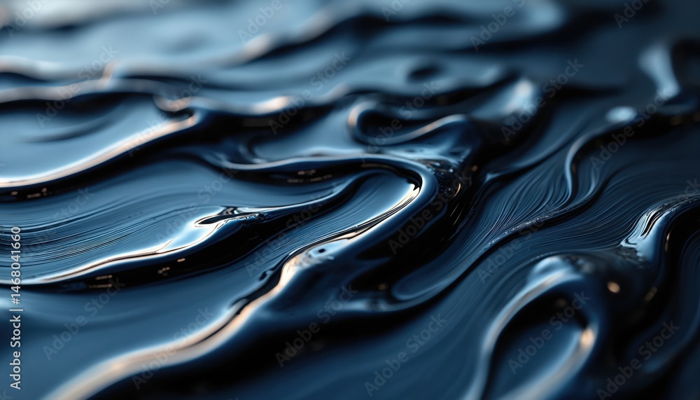 Poster Abstract artistic black paint texture on smooth surface. Dynamic fluid design background creates water wave effect. Liquid glossy surface. Great for art projects tech projects, creative design