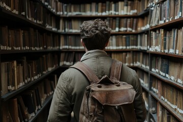 Naklejka premium A character finds a library cataloging the alternate lives they could have lived.