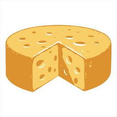 Illustration of cheese with large holes, cartoon illustration