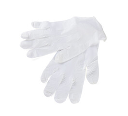 Medical gloves isolated on white, top view