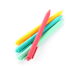 Stylish pens isolated on white, above view