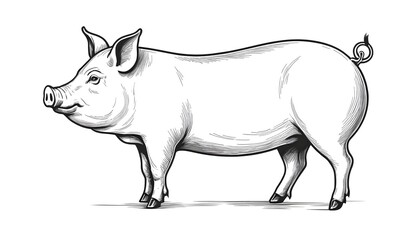 Hand-Drawn Illustration of a Pig