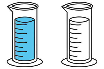 Two outline beakers display liquid volume, one with blue liquid, isolated on white