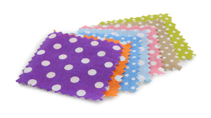 Samples of fabrics with polka dot pattern isolated on white