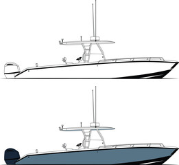 Boat vector, Fishing boat vector line art illustration and one color