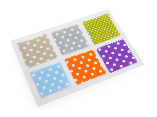 Samples of fabrics with polka dot pattern isolated on white