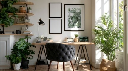 Cozy Home Office with Plants and Natural Light in Modern Design