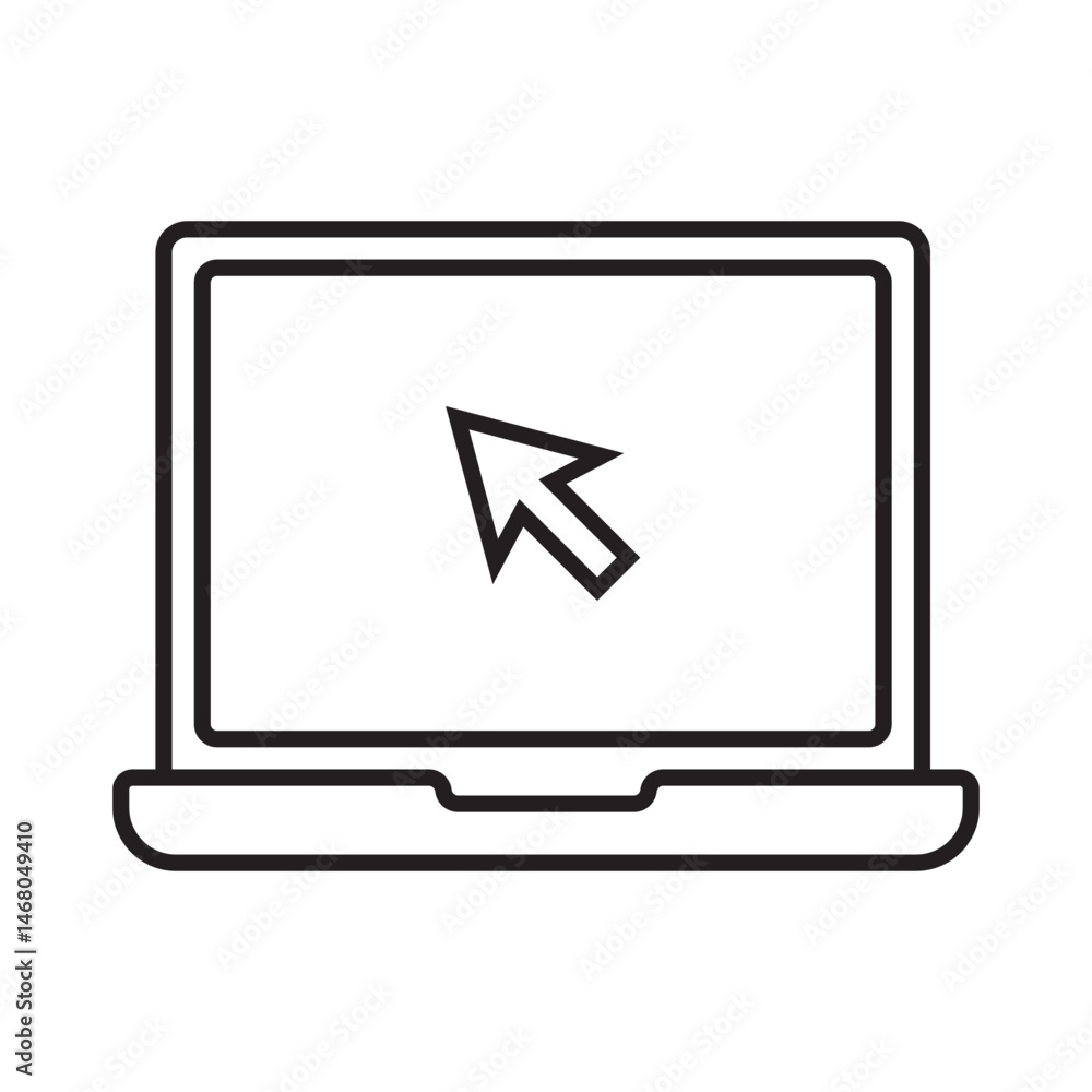 Poster laptop with cursor on screen line icon.