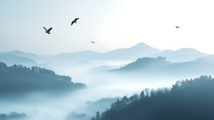 Misty mountain range landscape