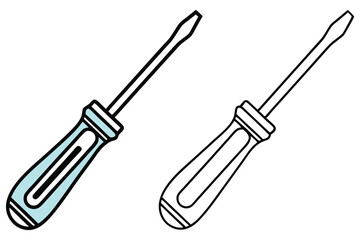 One screwdriver boasts a blue handle, while the other is outlined, contrasting on white