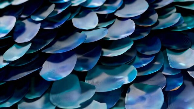 A background with a mermaid scale pattern in reflective deep blue and cyan hues is featured