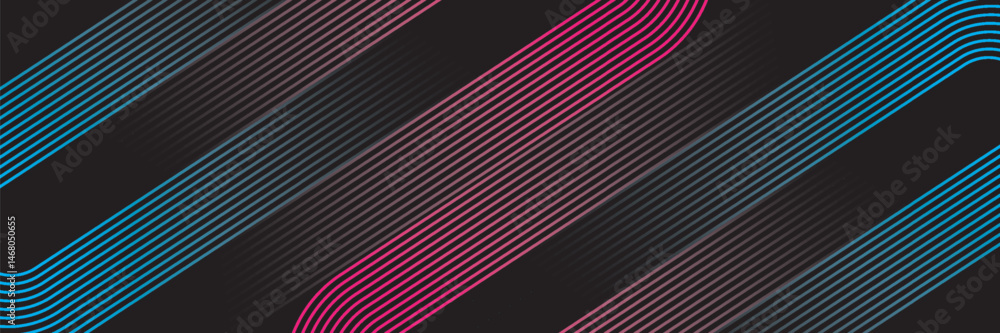 Poster 3d red blue lines techno abstract background overlap layer on dark space with rounded shape decorati