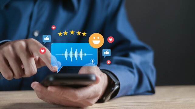 Voice of customer concept. E-commerce voice search optimization, VoC data collects customer feedback, VoC analysis, Consumer feedback and marketing communication.