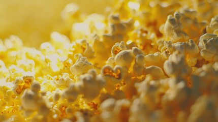 Golden pile of fresh popcorn ready for movie night light and fluffy texture