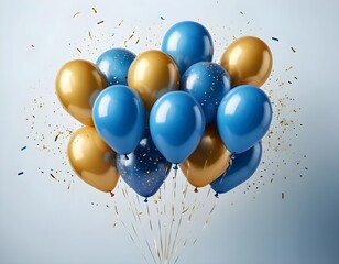 Blue and Gold Balloons with Confetti
