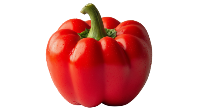 Red pepper is a smooth, glossy, bell-shaped vegetable with a tapered top and a thick, fleshy texture isolated on white background or transparent png 
